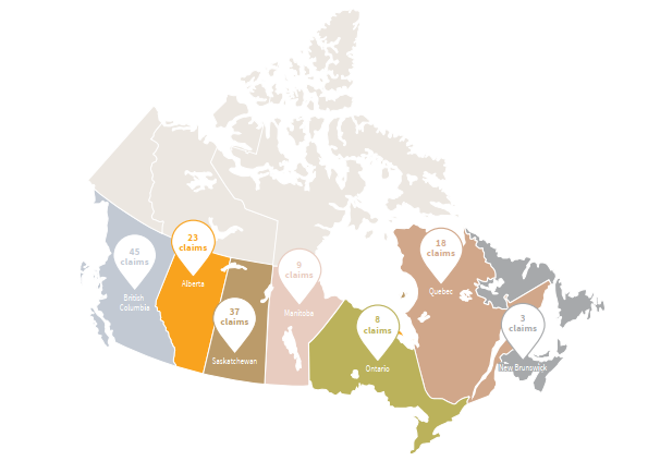 Image of Canada with Geographical Distribution numbers
